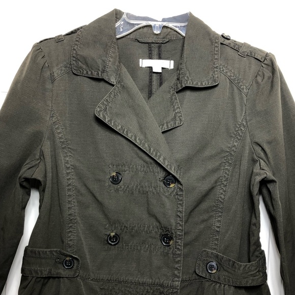 LOFT Cotton Army Green Double Breasted Peplum Lightweight Military Jacket M - Picture 6 of 14